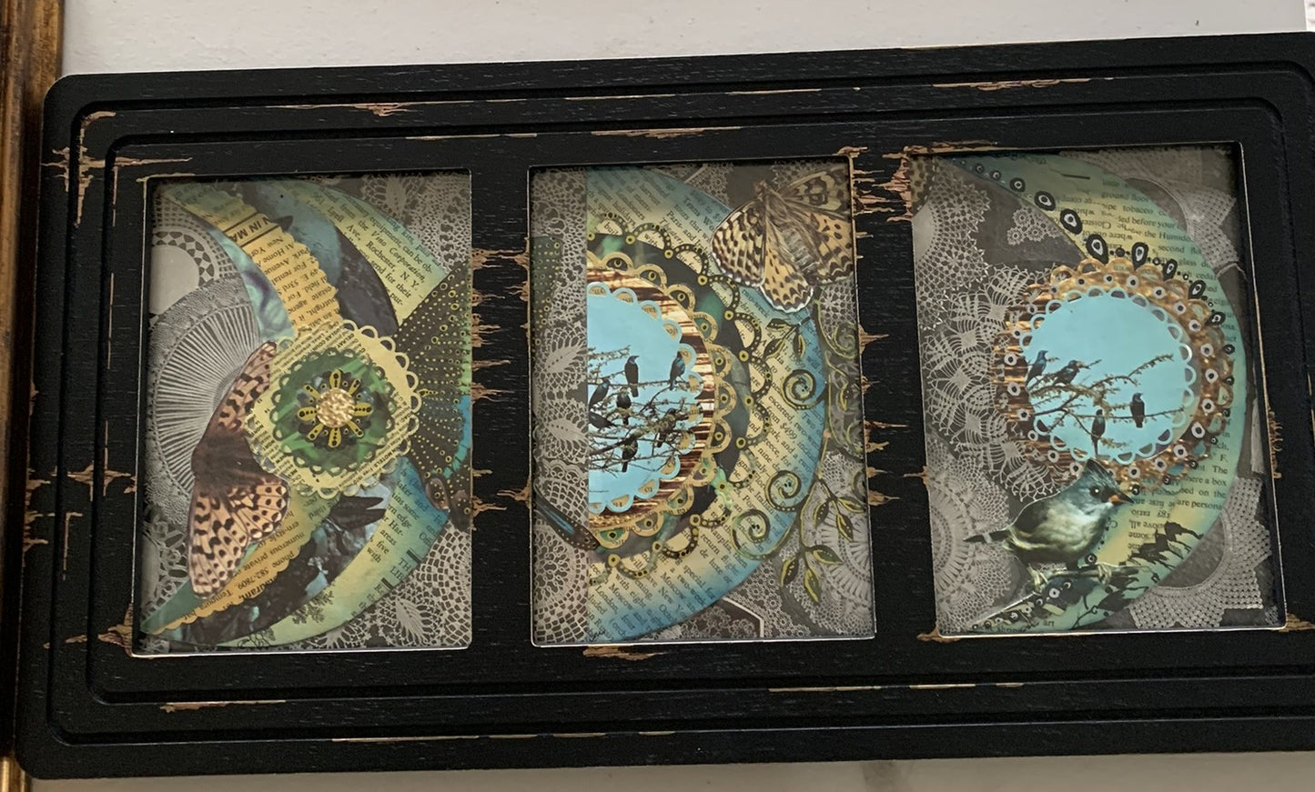 MOON PHASES *7 PIECE* Celestial Wall Art Mixed Media Collage Original Artwork Print