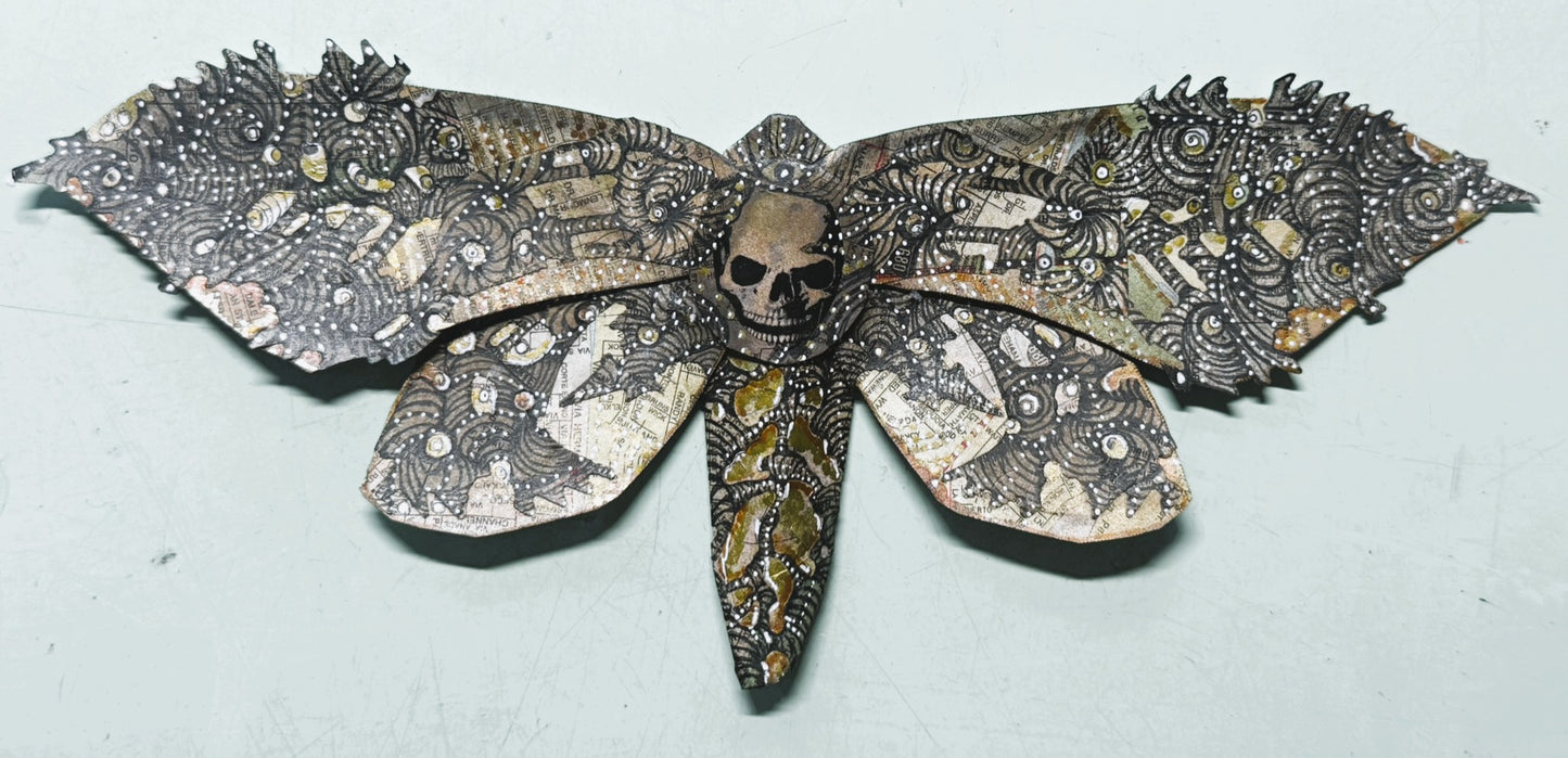 Death's-Head Hawkmoth | Original 3D Shadow Box Recycled Mixed Media | One of a Kind