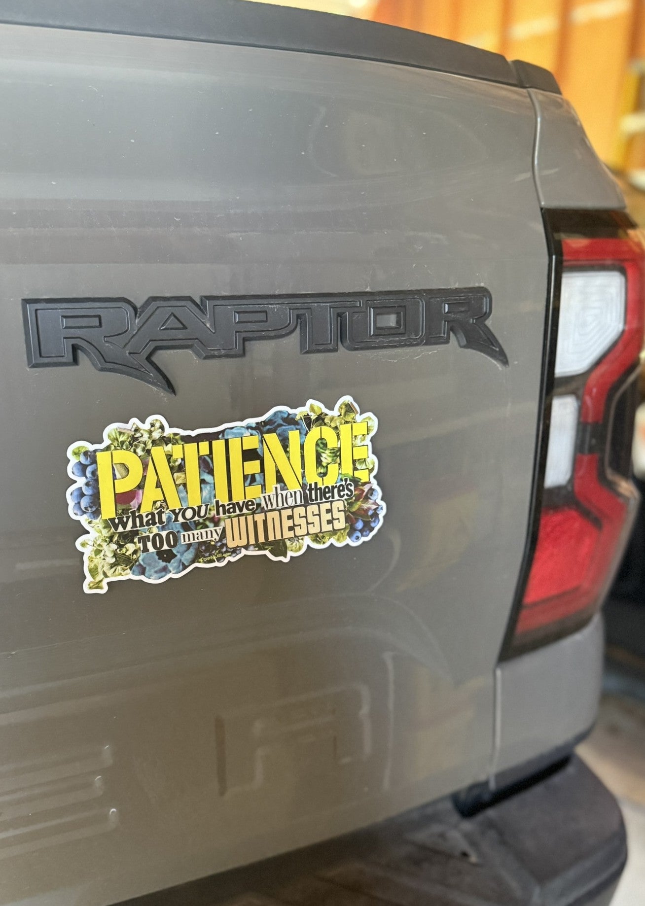 PATIENCE: What You Have When There's Too Many Witnesses Premium Vinyl Sticker
