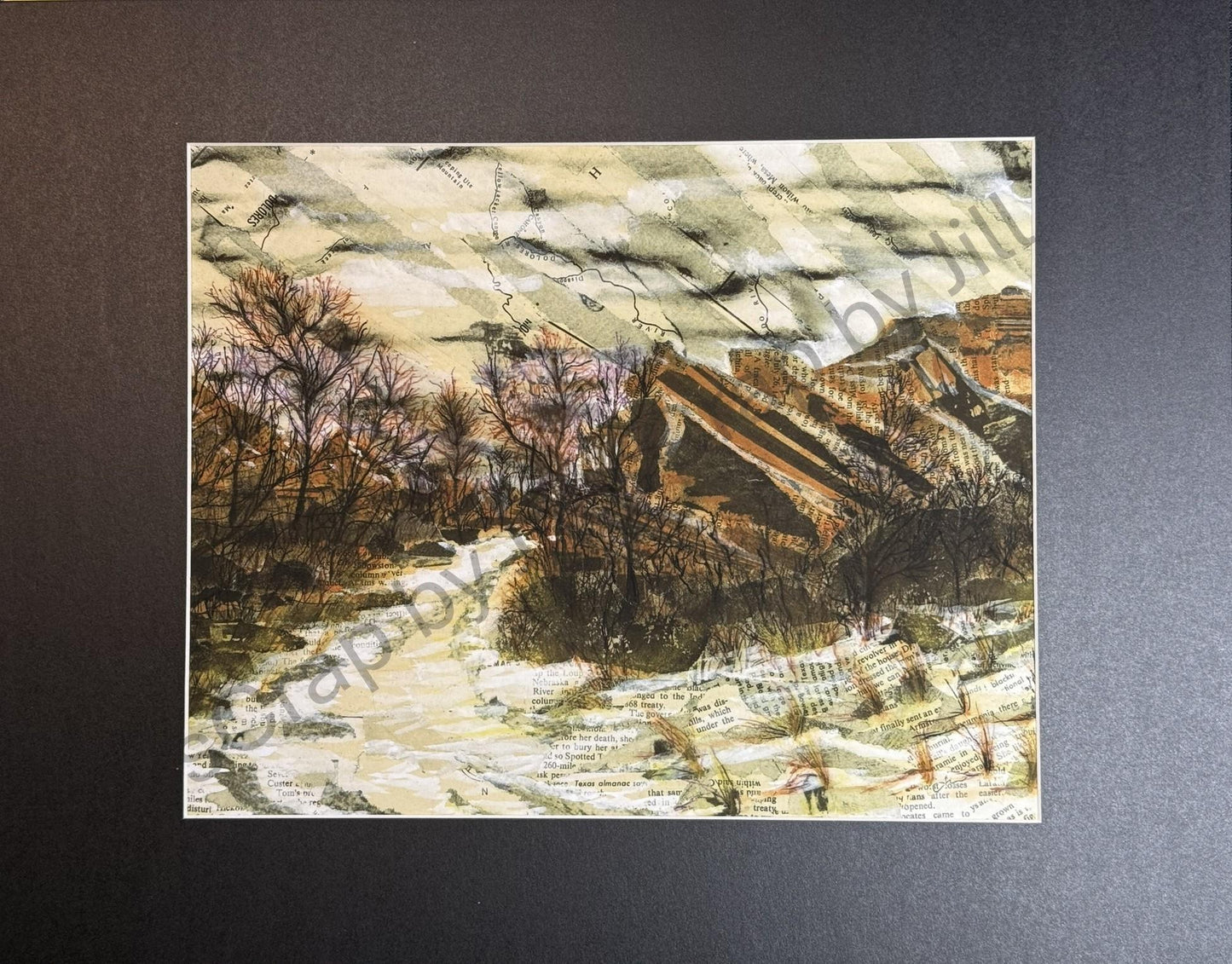 Red Rocks Hiking Mixed Media Collage Original Giclée Print (Featured at 3 Square Art Gallery)