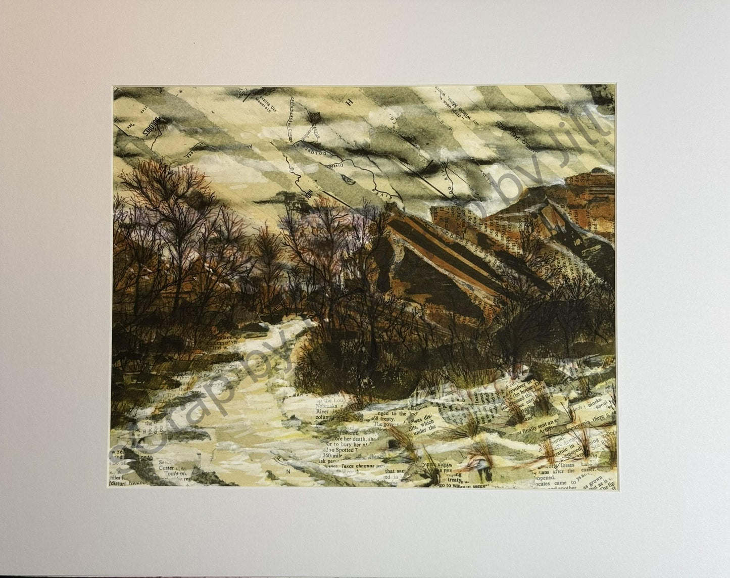 Red Rocks Hiking Mixed Media Collage Original Giclée Print (Featured at 3 Square Art Gallery)