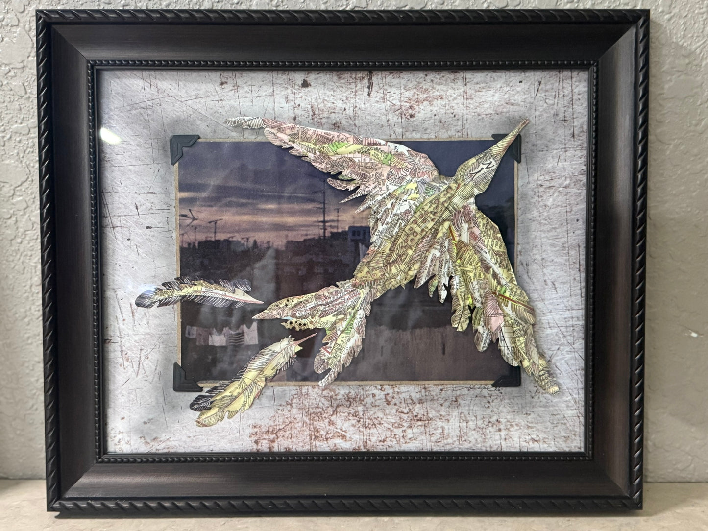 Map Bird | Original Mixed Media Collage Hand-Inked Maps on Paper