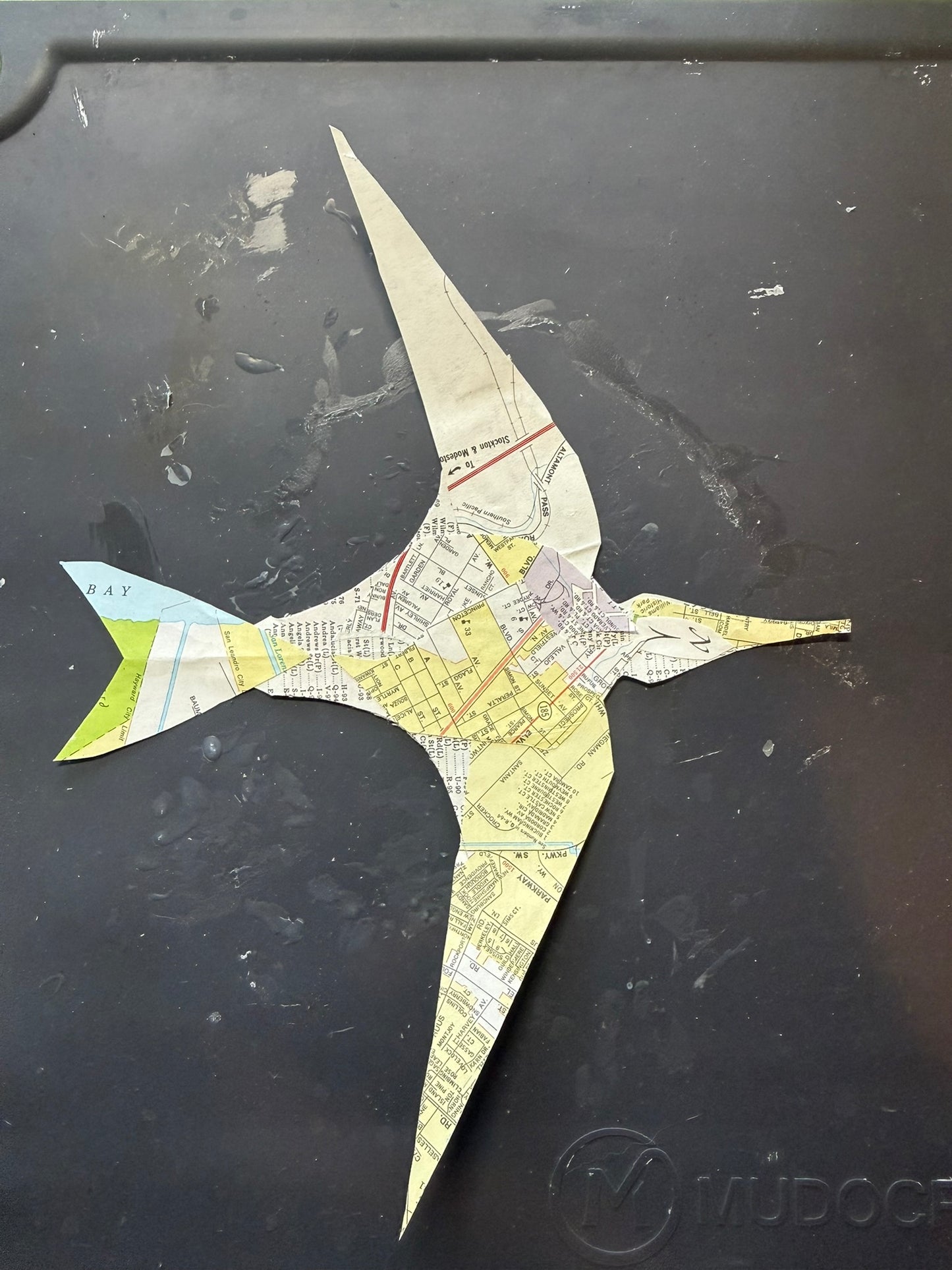 Map Bird | Original Mixed Media Collage Hand-Inked Maps on Paper