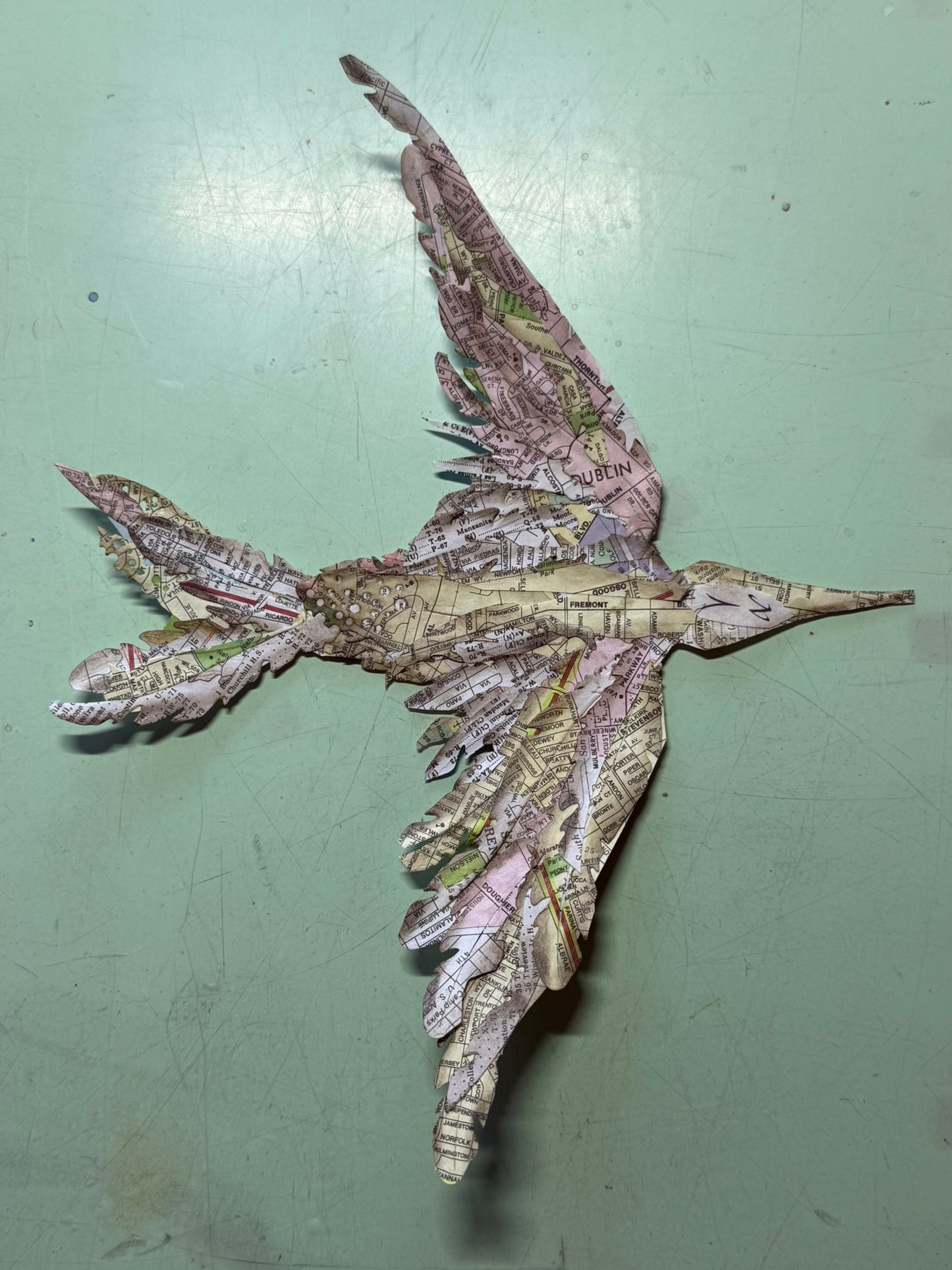 Map Bird | Original Mixed Media Collage Hand-Inked Maps on Paper