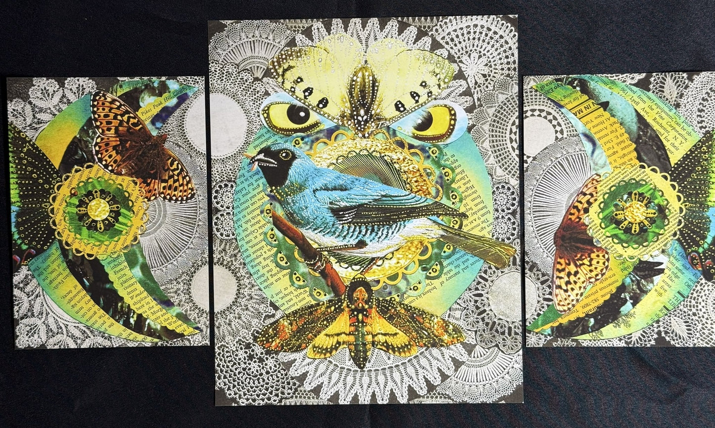 MOON PHASES *7 PIECE* Celestial Wall Art Mixed Media Collage Original Artwork Print