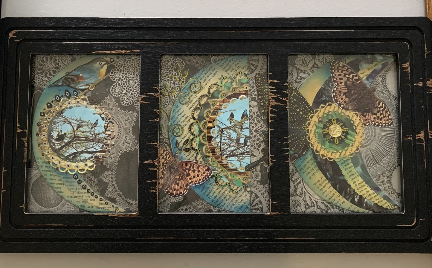 MOON PHASES *7 PIECE* Celestial Wall Art Mixed Media Collage Original Artwork Print
