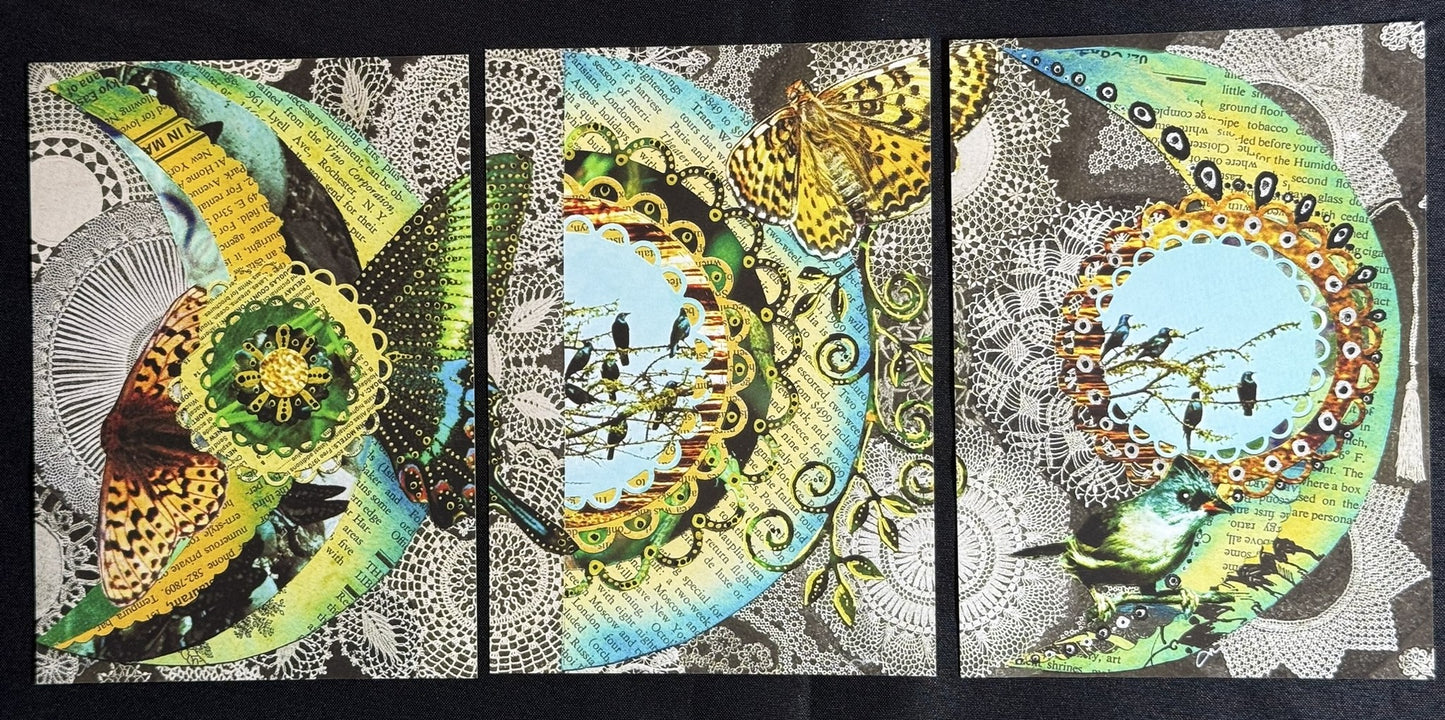 MOON PHASES *7 PIECE* Celestial Wall Art Mixed Media Collage Original Artwork Print