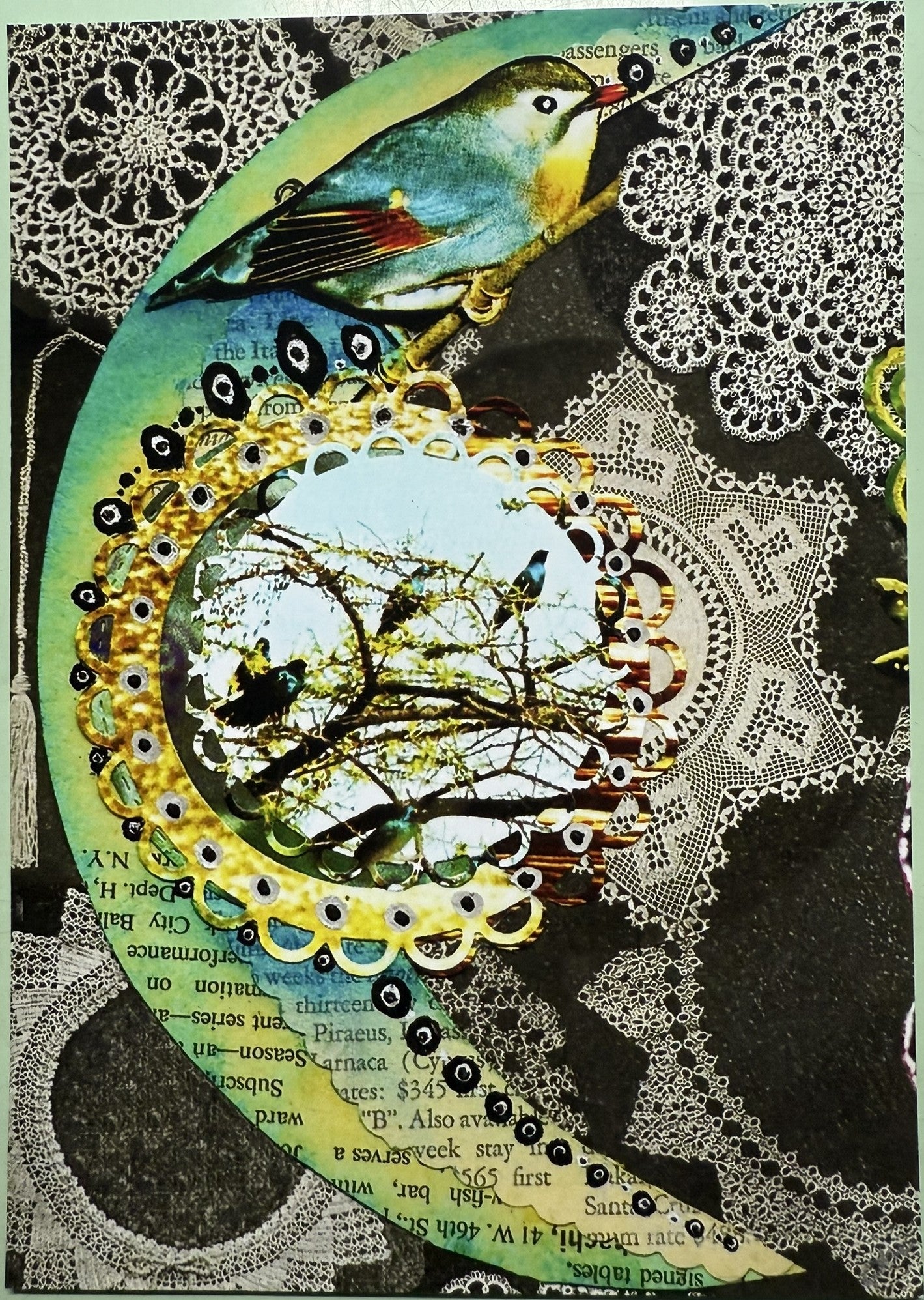 MOON PHASES *7 PIECE* Celestial Wall Art Mixed Media Collage Original Artwork Print