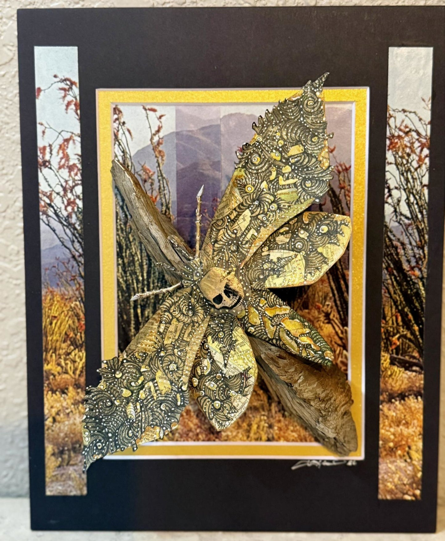 Death's-Head Hawkmoth | Original 3D Shadow Box Recycled Mixed Media | One of a Kind