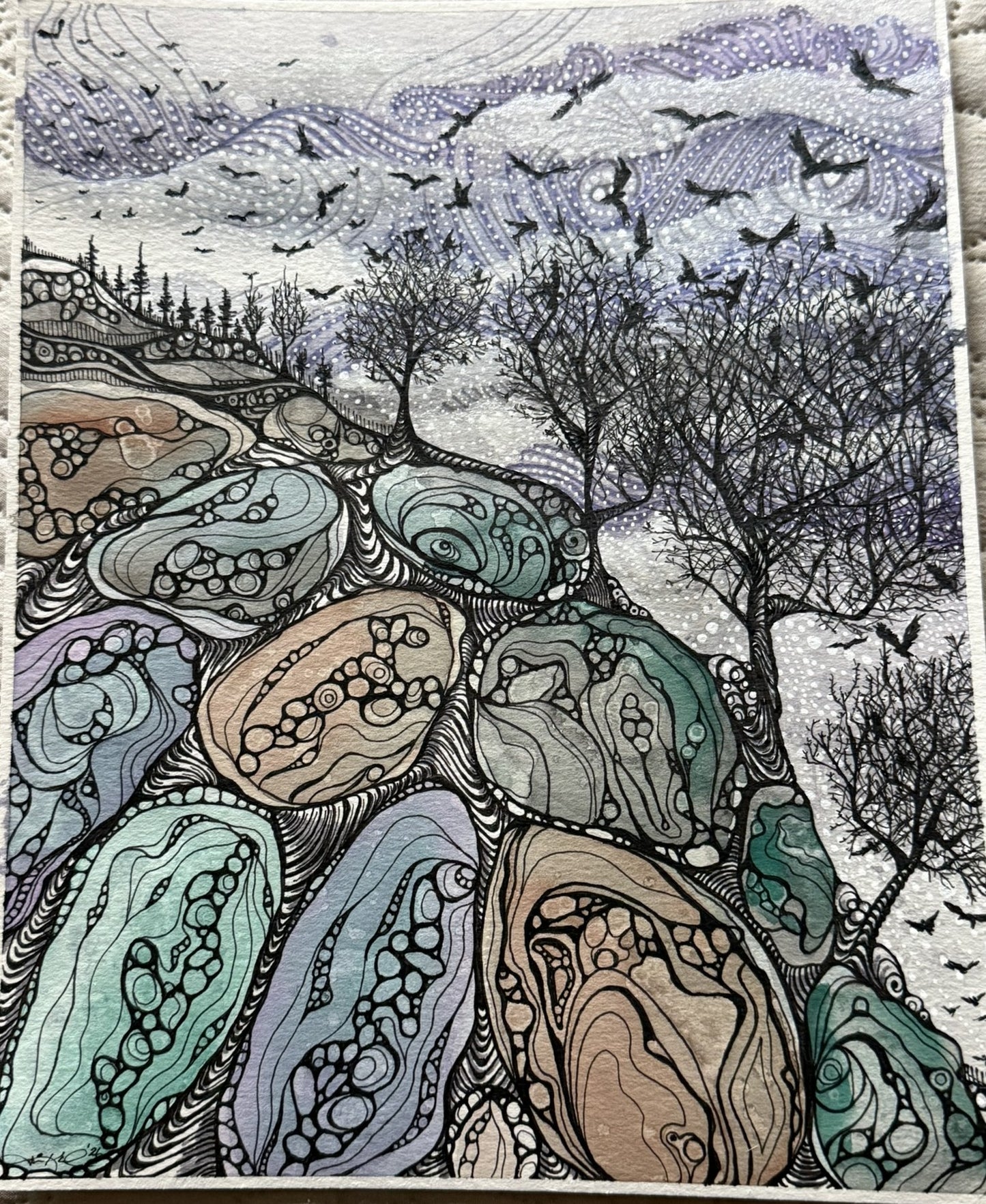 Murder on the Rocks | Original Ink & Watercolor